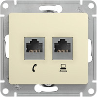 Розетка двойная комп. RJ45 cat 5e + телеф. RJ11, Бежевый, Glossa SE GSL000285