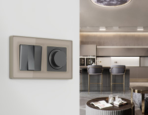 Рамка 2 местная стекло органическое, Серо-бежевый, ALFA Arctic Ambrella Volt AF580362