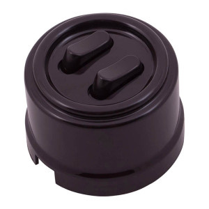 Выключатель пластиковый кнопочный 2 кл., коричневый, Bironi B1-222-22
