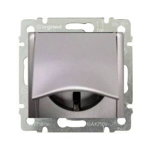 Розетка с З/К с крышкой, алюминий, Valena Classic Legrand 770122