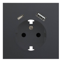 Лицевая панель розетки с З/К и USB зарядкой A+C, Черный сатин, Rikkett 35637 MB