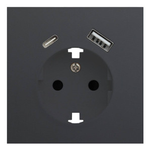 Лицевая панель розетки с З/К и USB зарядкой A+C, Черный сатин, Rikkett 35637 MB Лицевая панель розетки с З/К и USB зарядкой A+C, Черный сатин, Rikkett 35637 MB