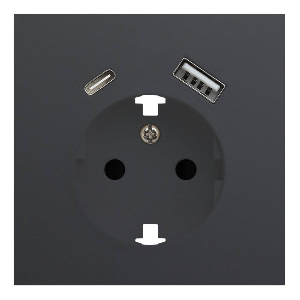 Лицевая панель розетки с З/К и USB зарядкой A+C, Черный сатин, Rikkett 35637 MB Лицевая панель розетки с З/К и USB зарядкой A+C, Черный сатин, Rikkett 35637 MB