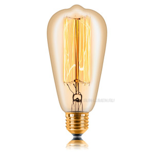 Ретро лампа накаливания ST64 F2 40Вт Е27, золотистая Sun Lumen 051-910