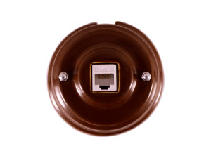 Розетка комп. RJ45 cat.6, керамика, Kоричневый Bruno, серебристая фурнитура, Leanza РК6КС