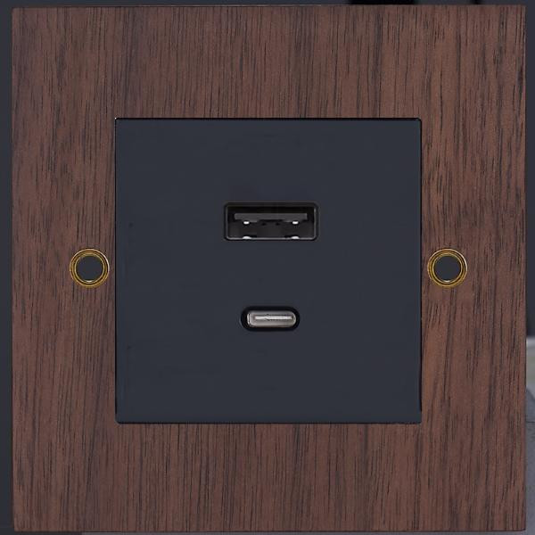 Розетка USB для быстрой зарядки Type A+C, Oрех, Sevilla Salvador SWBY3CC12