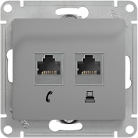 Розетка двойная комп. RJ45 cat 5e + телеф. RJ11, Алюминий, Glossa SE GSL000385