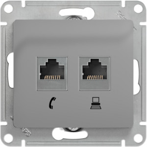 Розетка двойная комп. RJ45 cat 5e + телеф. RJ11, Алюминий, Glossa SE GSL000385