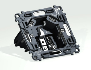 Механизм розетки с З/К  со шторками и USB зарядкой C+С, Quant Ambrella Volt VM165