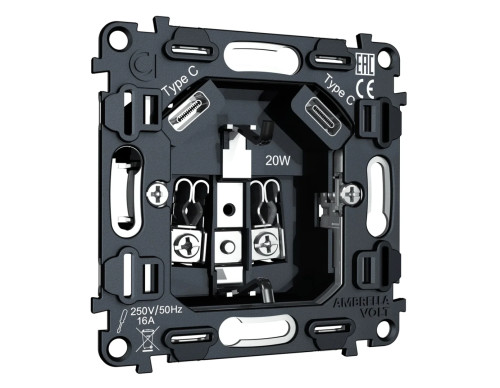 Механизм розетки с З/К  со шторками и USB зарядкой C+С, Quant Ambrella Volt VM165