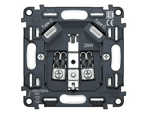 Механизм розетки с З/К  со шторками и USB зарядкой C+С, Quant Ambrella Volt VM165