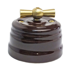 Выключатель керамический поворотный на 4 положения, цв. коричневый с латунной ручкой, EDISEL Grande KGLSw2-K03