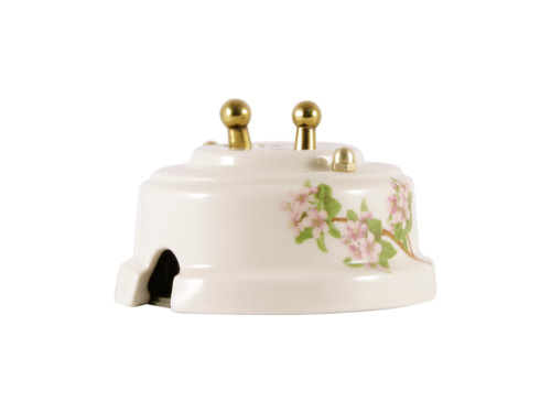 Выключатель керамика тумблерный 2 кл., цв. розовые цветы с золотой ручкой Leanza ВР2РЗ