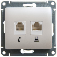 Розетка двойная комп. RJ45 cat 5e + телеф. RJ11, Перламутр, Glossa SE GSL000685