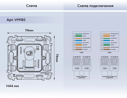 Механизм розетки комп. RJ45 Cat. 6, Quant Ambrella Volt VM185