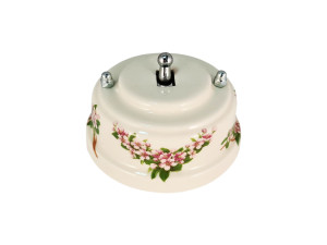 Выключатель керамика тумблерный 1 кл., цв. розовые цветы с серебряной ручкой Leanza ВР1РС