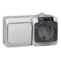 Блок розетка с З/К + выключатель 1 кл., IP44, Серый, Этюд SE BPA16-241C