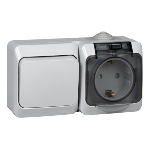 Блок розетка с З/К + выключатель 1 кл., IP44, серый, Этюд Schneider Electric BPA16-241C