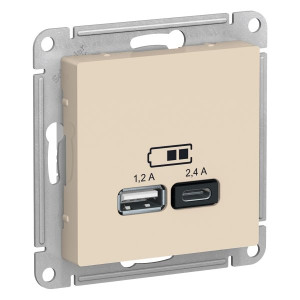 Розетка USB для зарядки A+C, бежевый, AtlasDesign  Schneider Electric ATN000239