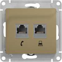 Розетка двойная комп. RJ45 cat 5e + телеф. RJ11, Титан, Glossa SE GSL000485