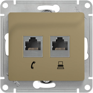 Розетка двойная комп. RJ45 cat 5e + телеф. RJ11, Титан, Glossa SE GSL000485