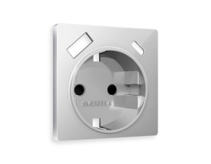 Лицевая панель розетки с З/К и USB зарядкой А+C с шторками, Серебро глянец, ALFA Quant Ambrella Volt AP4100