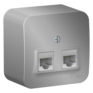 Розетка О/У двойная комп. RJ45 кат.5E + телеф. RJ11, Алюминий, Blanca SE BLNIA045113