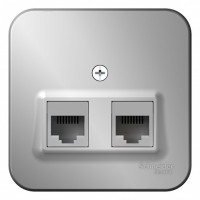 Розетка О/У двойная комп. RJ45 кат.5E + телеф. RJ11, Алюминий, Blanca SE BLNIA045113