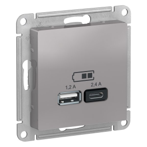 Розетка USB для зарядки A+C, алюминий, AtlasDesign  Schneider Electric ATN000339