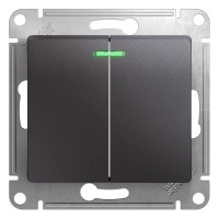 Выключатель 2 кл. с подсветкой, Графит, Glossa SE GSL001353