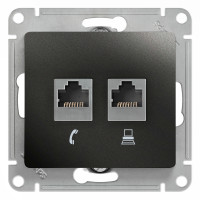 Розетка двойная комп. RJ45 cat 5e + телеф. RJ11, Антрацит, Glossa SE GSL000785