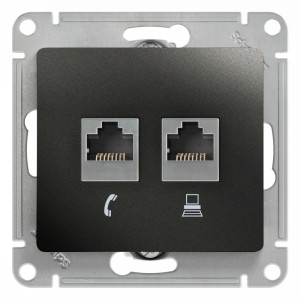 Розетка двойная комп. RJ45 cat 5e + телеф. RJ11, Антрацит, Glossa SE GSL000785