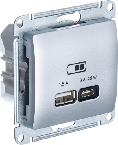 Розетка USB для быстрой зарядки, тип A+C 45ВТ, Алюминий, AtlasDesign SE GSL000329