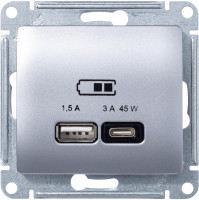 Розетка USB для быстрой зарядки, тип A+C 45ВТ, Алюминий, AtlasDesign SE GSL000329