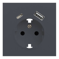 Лицевая панель розетки с З/К и USB зарядкой A+C, Базальт, Rikkett 35637 BT