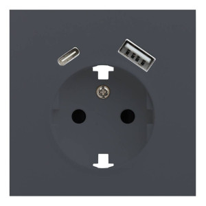 Лицевая панель розетки с З/К и USB зарядкой A+C, Базальт, Rikkett 35637 BT Лицевая панель розетки с З/К и USB зарядкой A+C, Базальт, Rikkett 35637 BT