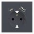 Лицевая панель розетки с З/К и USB зарядкой A+C, Базальт, Rikkett 35637 BT