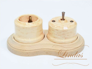 Выключатель керамика тумблерный 1 кл., Кедр с медной ручкой, Lindas 34424-C