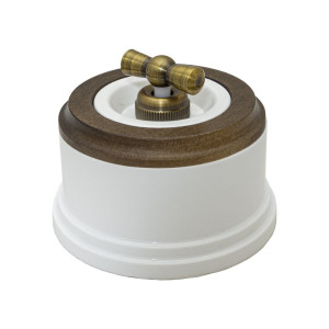 Выключатель пластик поворотный 2 кл. (4 положения), круглый, Белый/Дуб коричневый Salvador PL21.1WT.DK