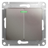 Выключатель 2 кл. с подсветкой, Платина, Glossa SE GSL001253