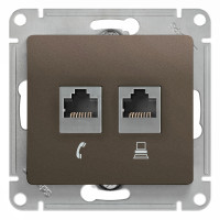 Розетка двойная комп. RJ45 cat 5e + телеф. RJ11, Шоколад, Glossa SE GSL000885