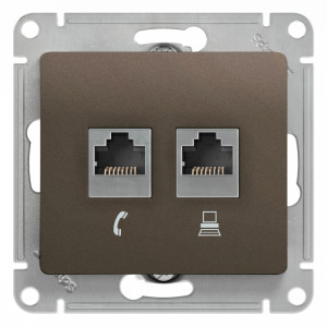 Розетка двойная комп. RJ45 cat 5e + телеф. RJ11, Шоколад, Glossa SE GSL000885