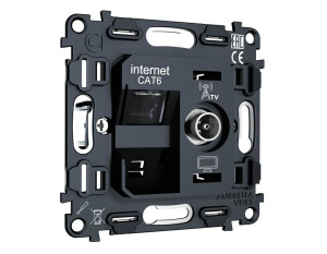 Механизм розетки комп.+тв. RJ45+TV Cat. 6, Quant Ambrella Volt VM195