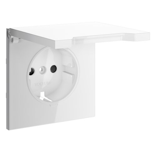 Лицевая панель для розетки с З/К, шторками и крышкой, Белый глянцевый, S70 Voltum VLS000801