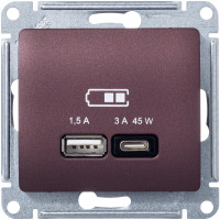 Розетка USB для быстрой зарядки, тип A+C 45ВТ, Баклажановый, AtlasDesign SE GSL001129