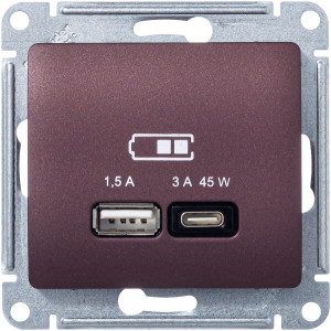 Розетка USB для быстрой зарядки, тип A+C 45ВТ, Баклажановый, AtlasDesign SE GSL001129