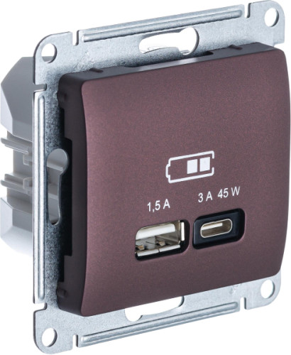 Розетка USB для быстрой зарядки, тип A+C 45ВТ, Баклажановый, AtlasDesign SE GSL001129