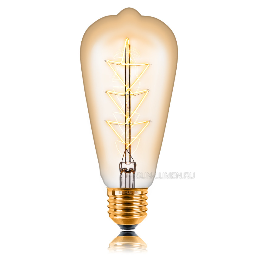 Ретро лампа накаливания ST64 F10 40Вт Е27, золотистая Sun Lumen 053-556