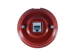 Розетка комп. RJ45 cat.6, керамика, Гранатовый Granato, серебристая фурнитура, Leanza РК6ГС