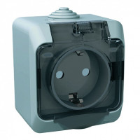 Розетка с З/К и шторками, IP44, Серый, Этюд SE PA16-044C